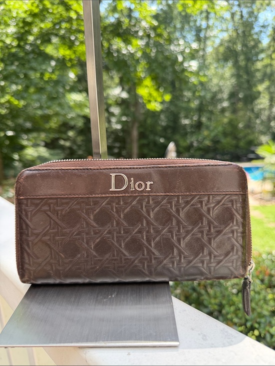 Dior Handbags - Dior  Authentic Dark Brown Embossed Leather zip -Around Wallet